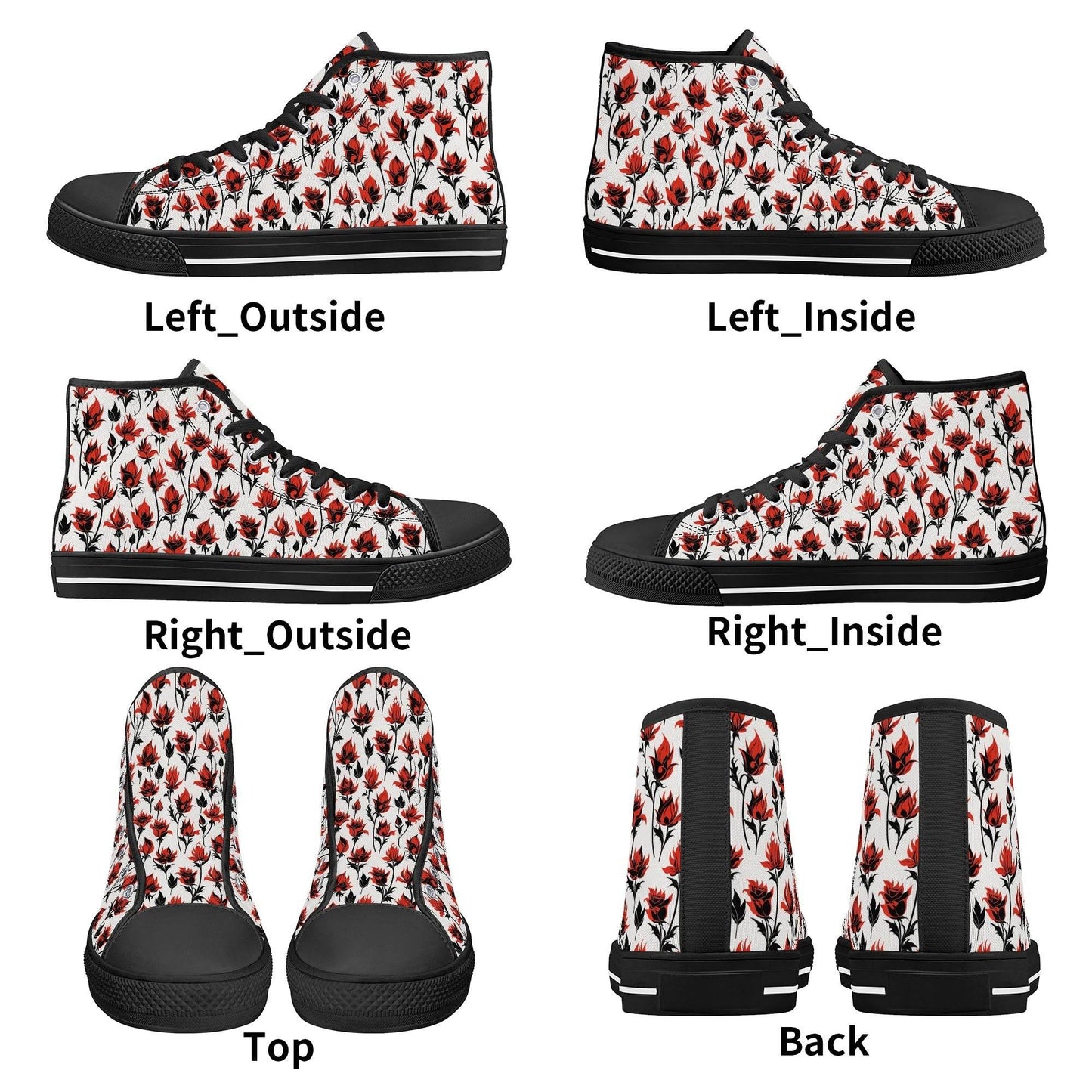 Floral Fire Rose Men's High Top Canvas Shoes - DeRose Seasonal