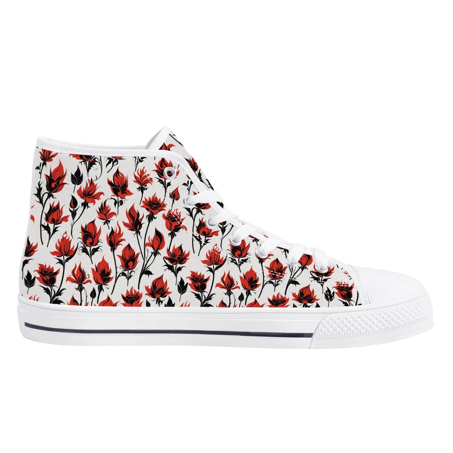 Floral Fire Rose Men's High Top Canvas Shoes - DeRose Seasonal