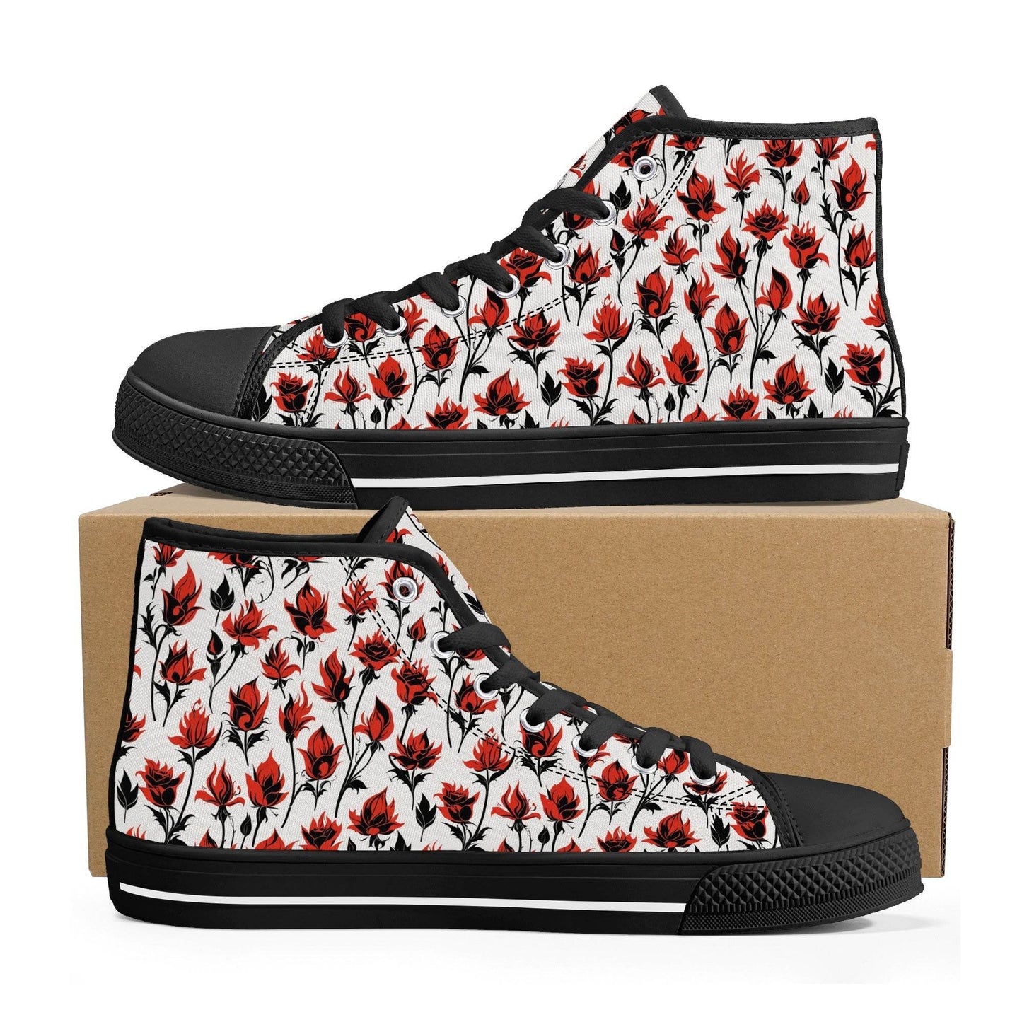 Floral Fire Rose Men's High Top Canvas Shoes - DeRose Seasonal