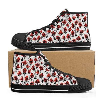 Floral Fire Rose Men's High Top Canvas Shoes - DeRose Seasonal