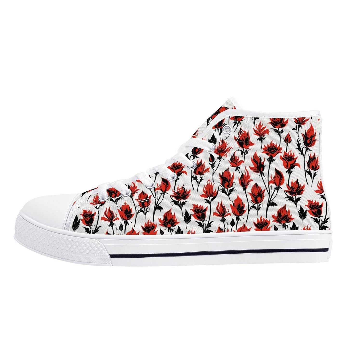Floral Fire Rose Men's High Top Canvas Shoes - DeRose Seasonal
