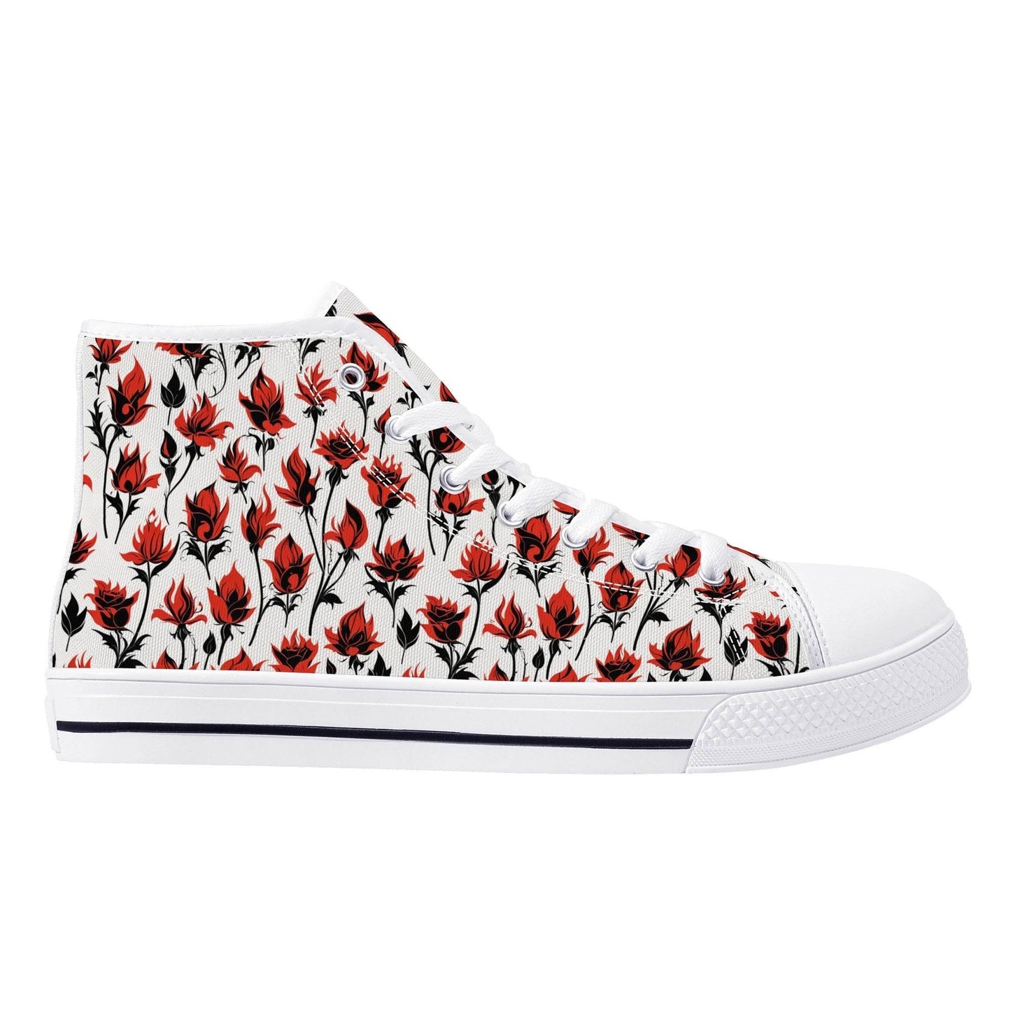 Floral Fire Rose Men's High Top Canvas Shoes - DeRose Seasonal