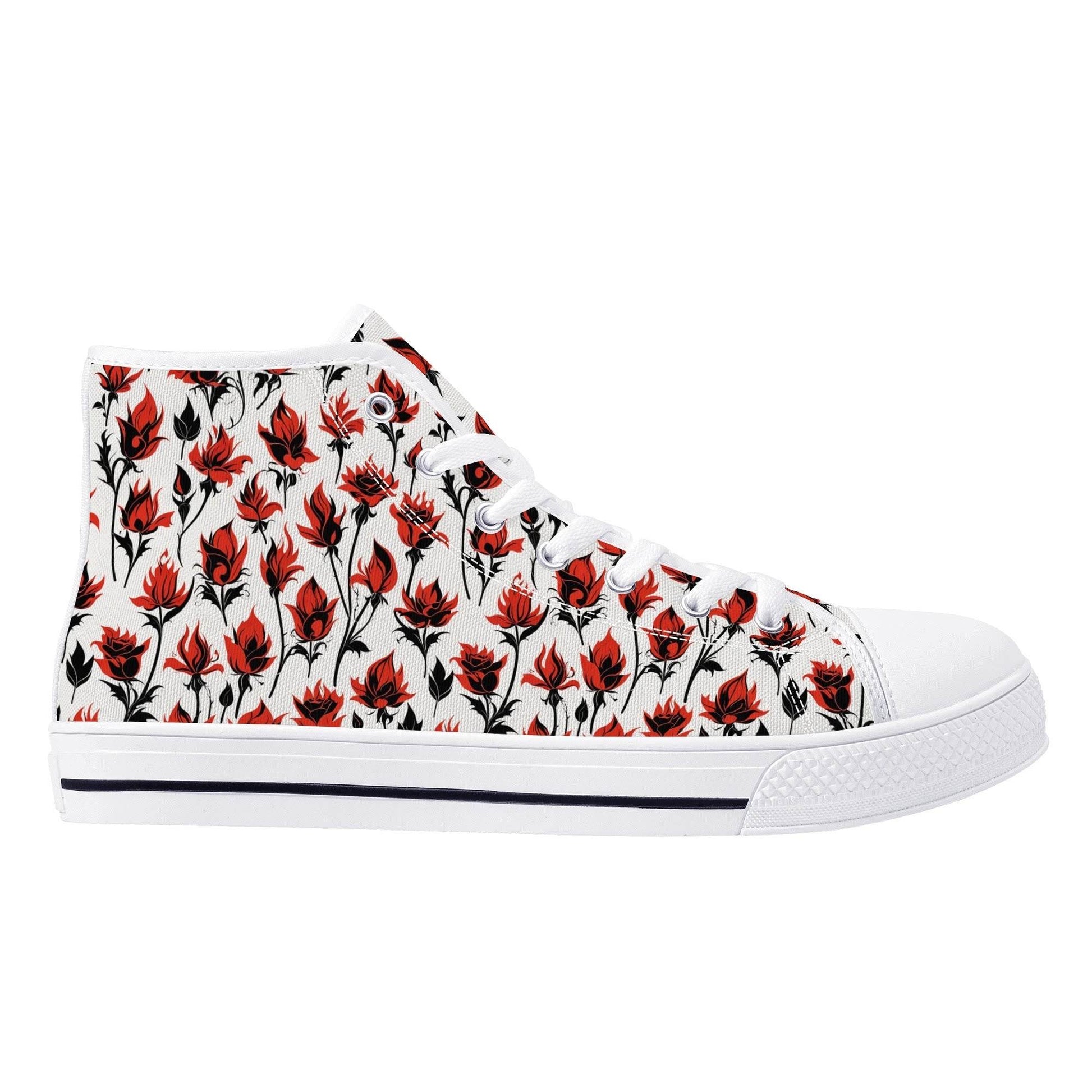 Floral Fire Rose Men's High Top Canvas Shoes - DeRose Seasonal