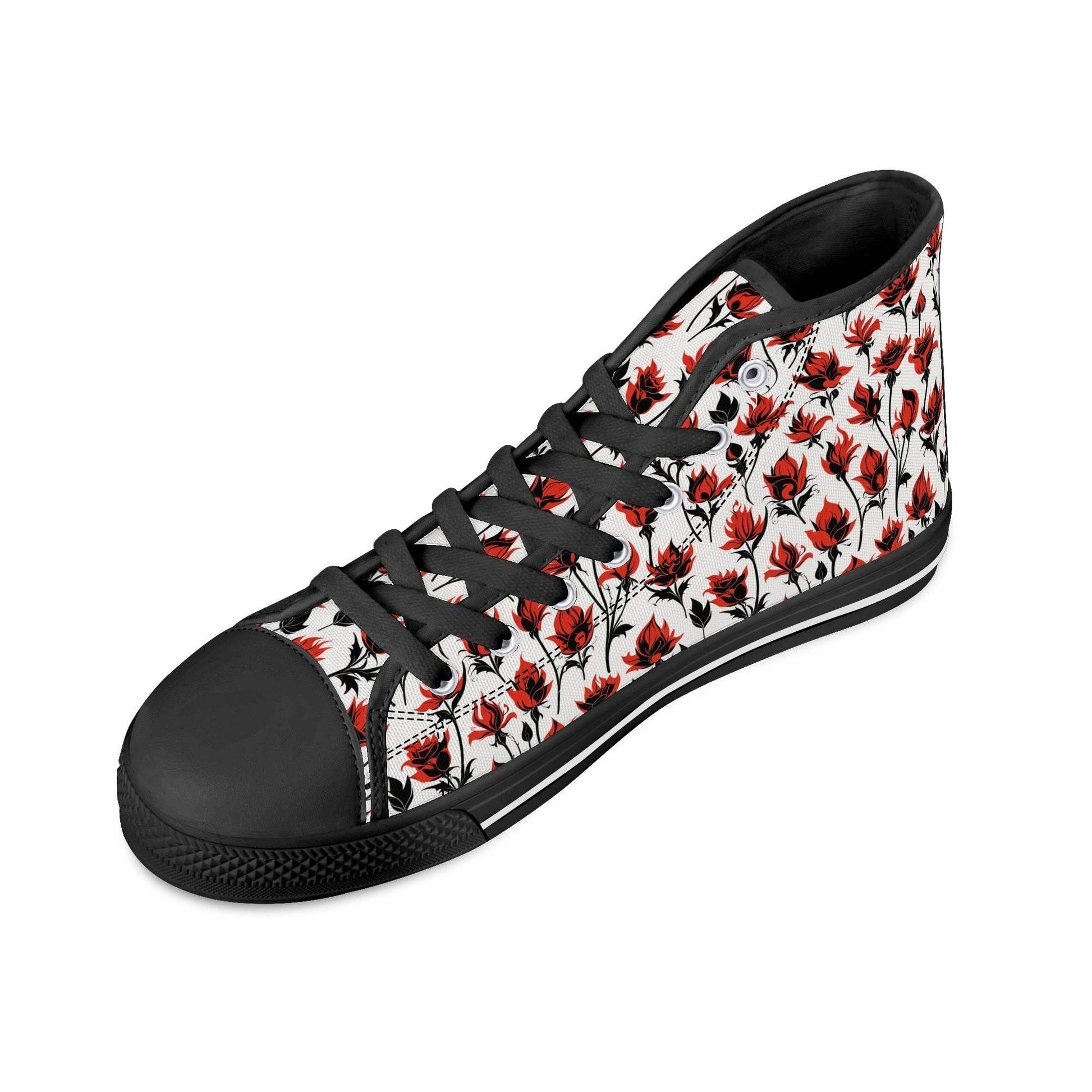 Floral Fire Rose Men's High Top Canvas Shoes - DeRose Seasonal