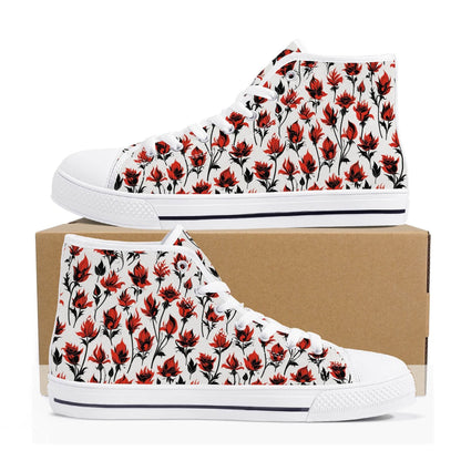 Floral Fire Rose Men's High Top Canvas Shoes - DeRose Seasonal
