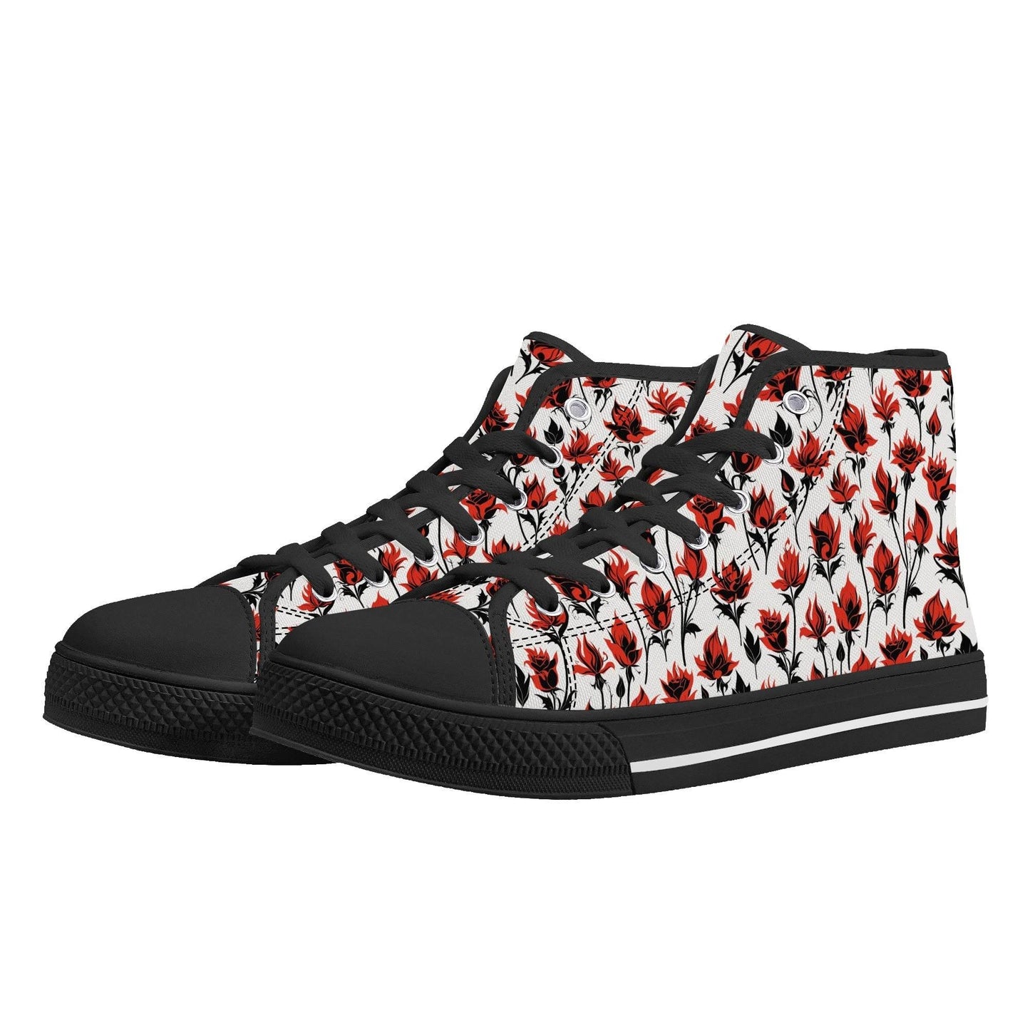 Floral Fire Rose Men's High Top Canvas Shoes - DeRose Seasonal