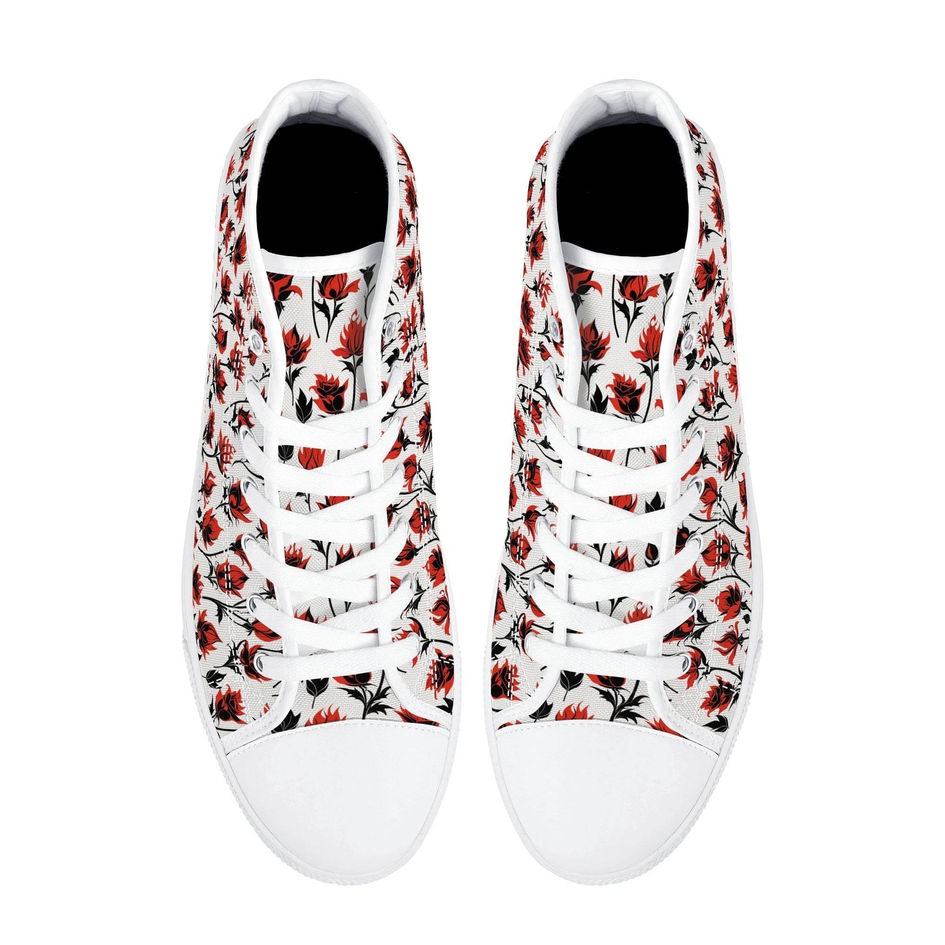 Floral Fire Rose Men's High Top Canvas Shoes - DeRose Seasonal