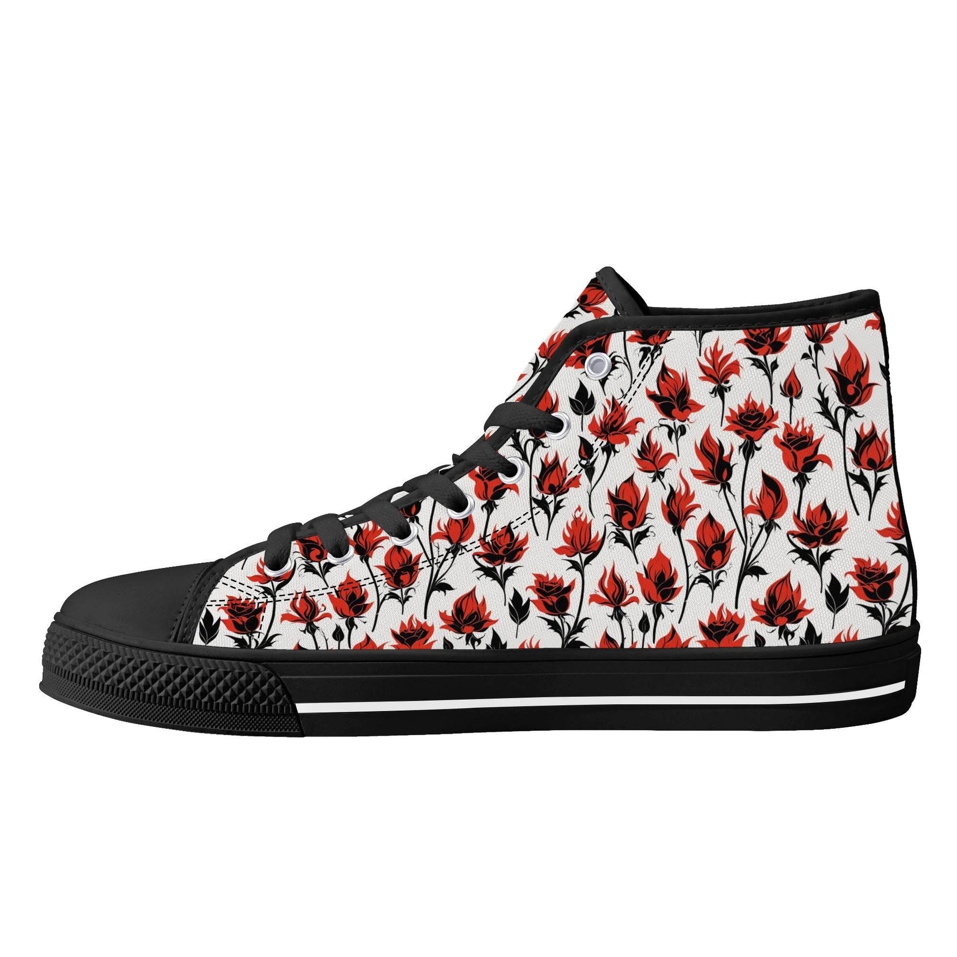 Floral Fire Rose Men's High Top Canvas Shoes - DeRose Seasonal