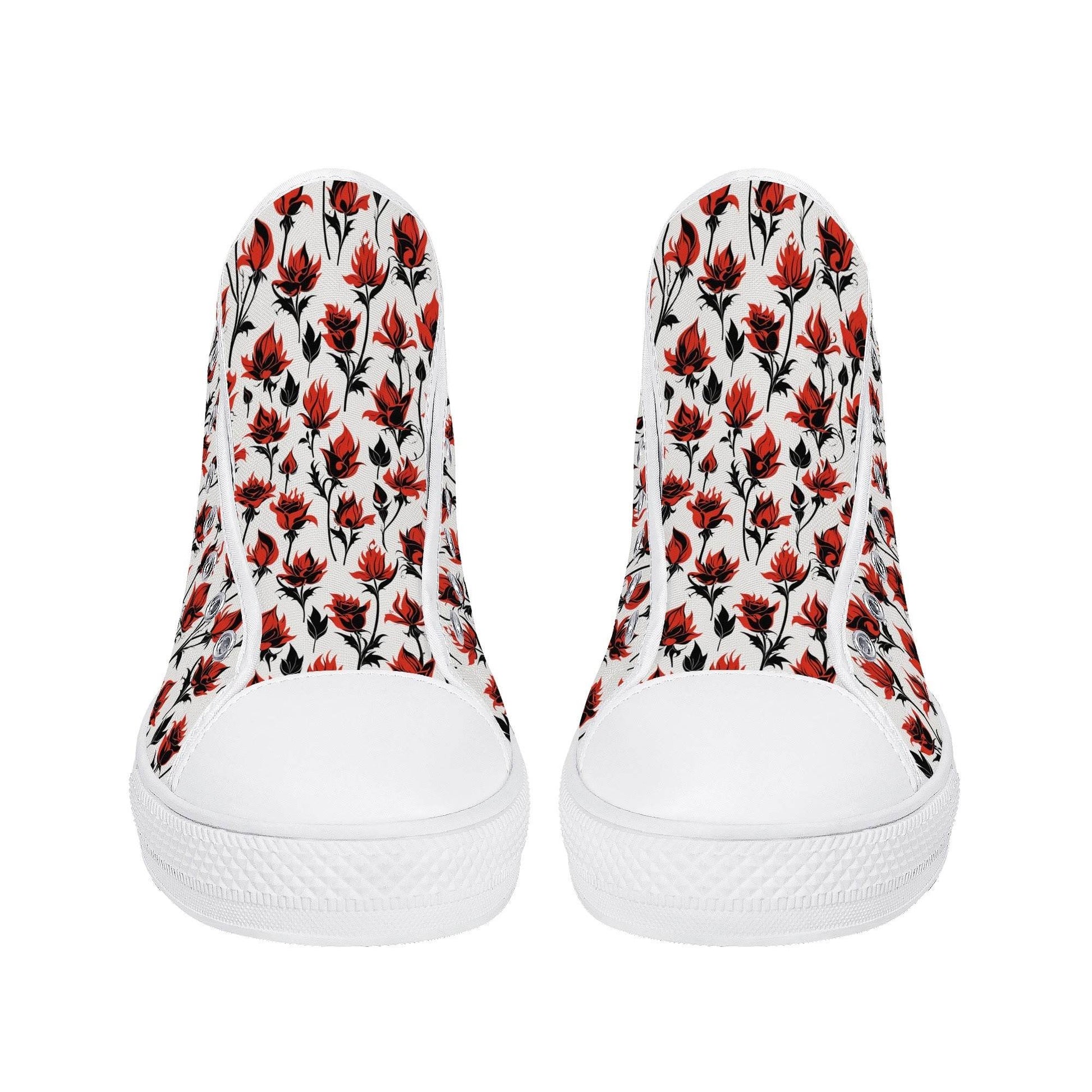 Floral Fire Rose Men's High Top Canvas Shoes - DeRose Seasonal
