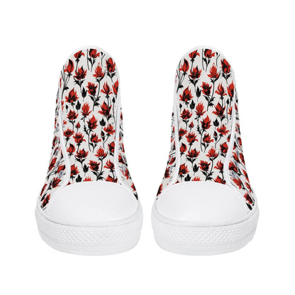 Floral Fire Rose Men's High Top Canvas Shoes - DeRose Seasonal