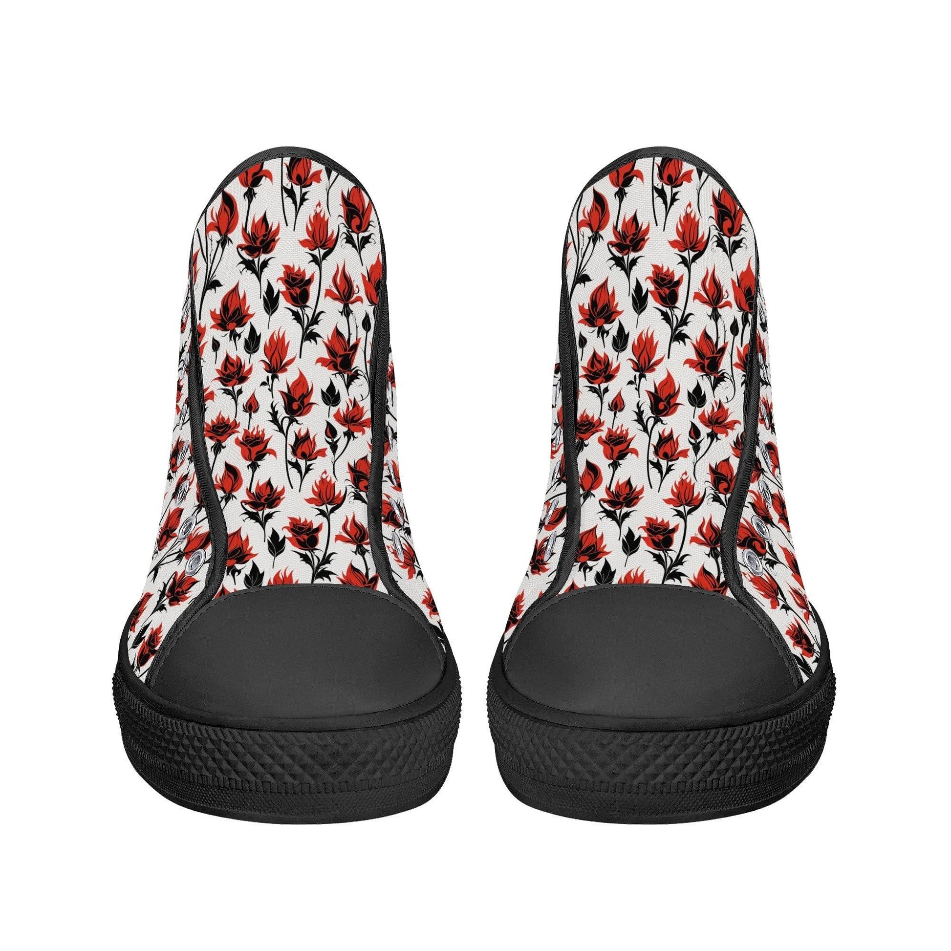 Floral Fire Rose Men's High Top Canvas Shoes - DeRose Seasonal