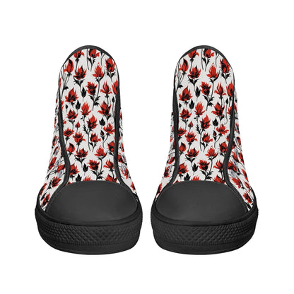 Floral Fire Rose Men's High Top Canvas Shoes - DeRose Seasonal