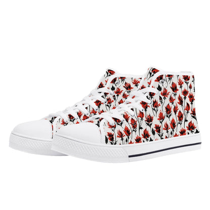 Floral Fire Rose Men's High Top Canvas Shoes - DeRose Seasonal