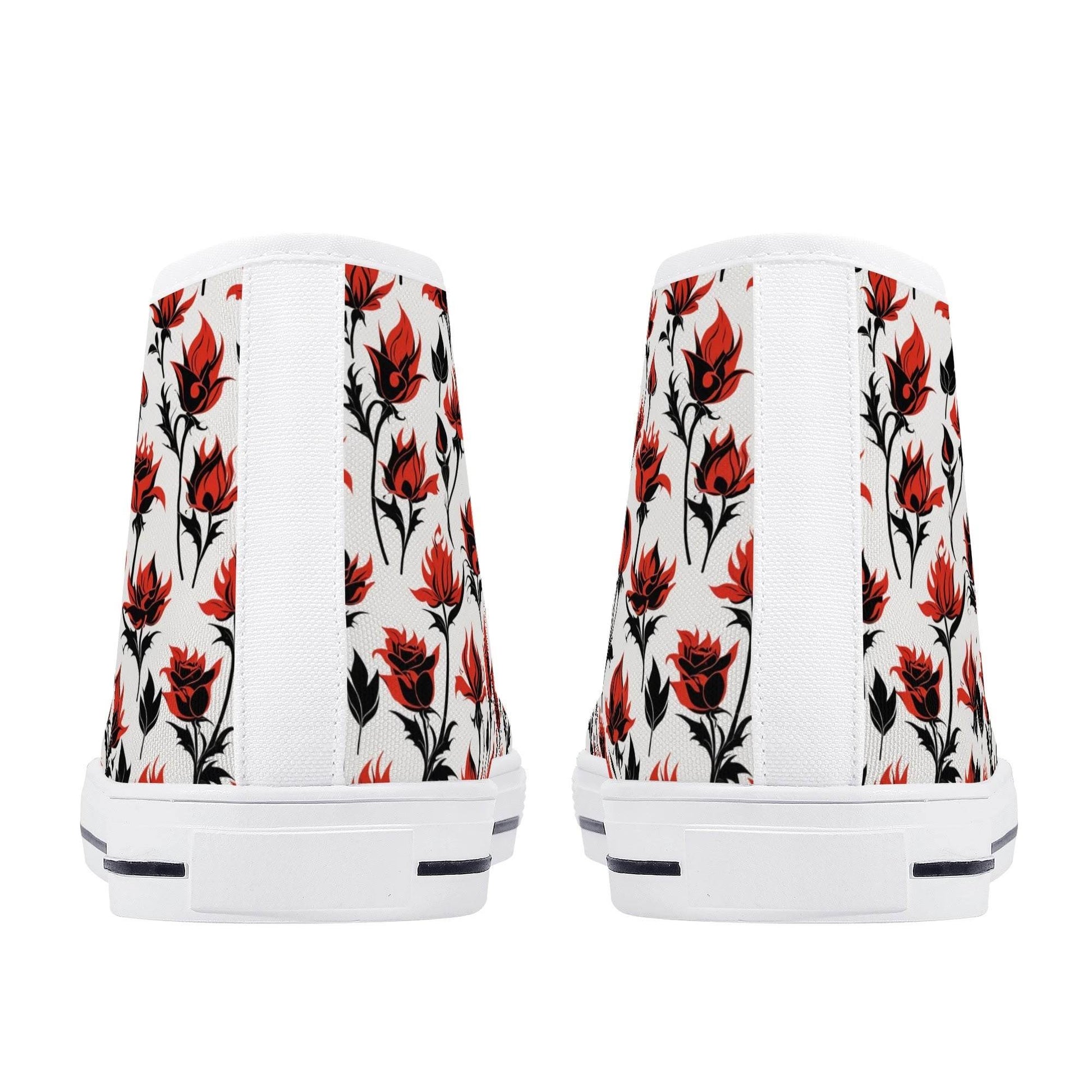 Floral Fire Rose Men's High Top Canvas Shoes - DeRose Seasonal