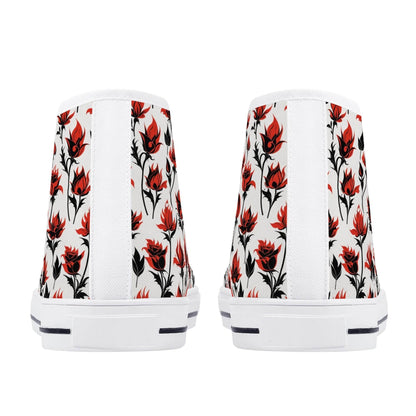 Floral Fire Rose Men's High Top Canvas Shoes - DeRose Seasonal