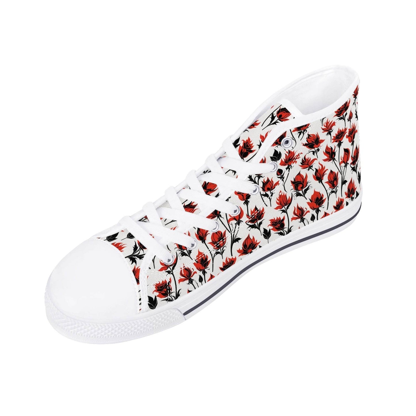 Floral Fire Rose Men's High Top Canvas Shoes - DeRose Seasonal