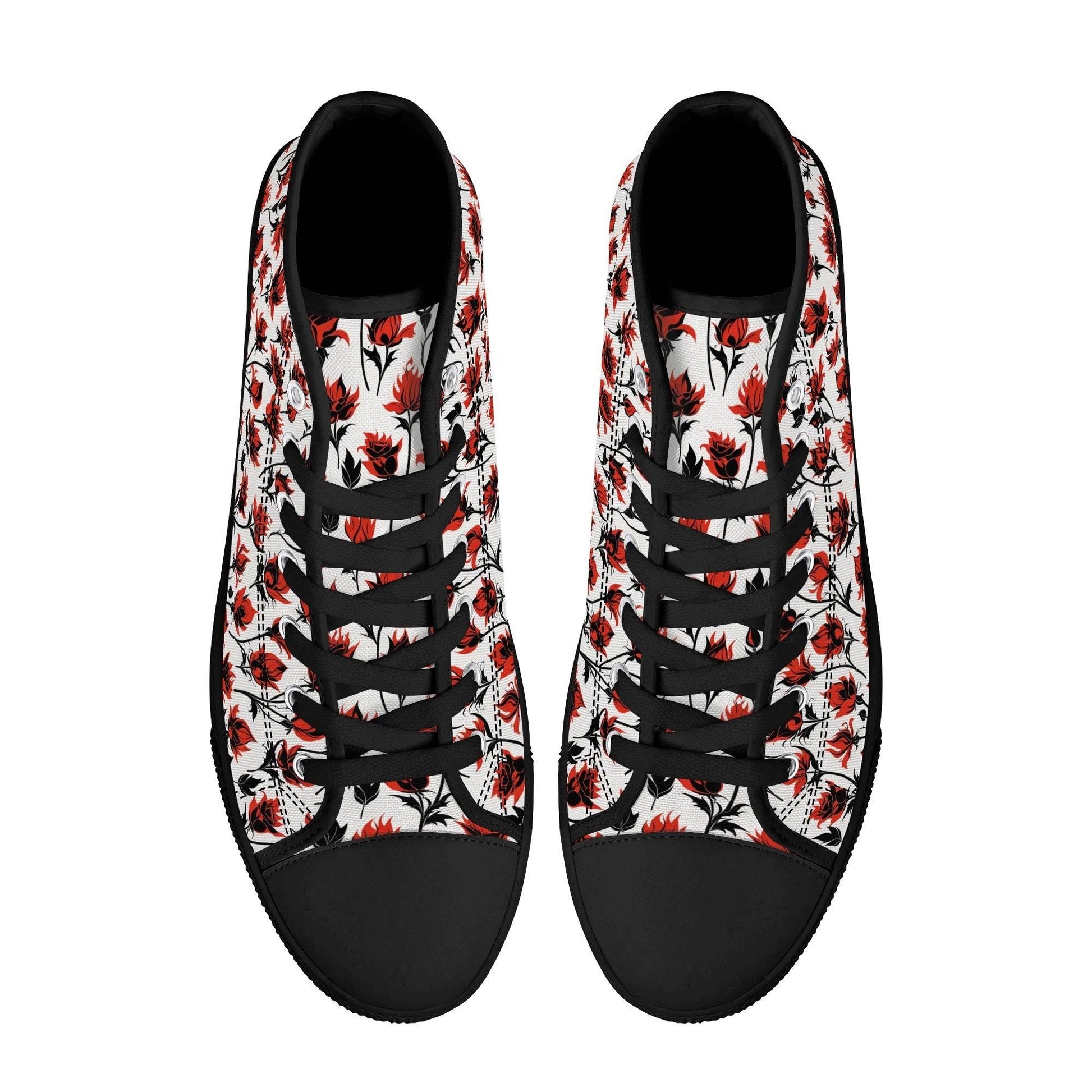 Floral Fire Rose Men's High Top Canvas Shoes - DeRose Seasonal