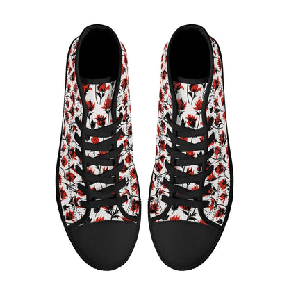 Floral Fire Rose Men's High Top Canvas Shoes - DeRose Seasonal