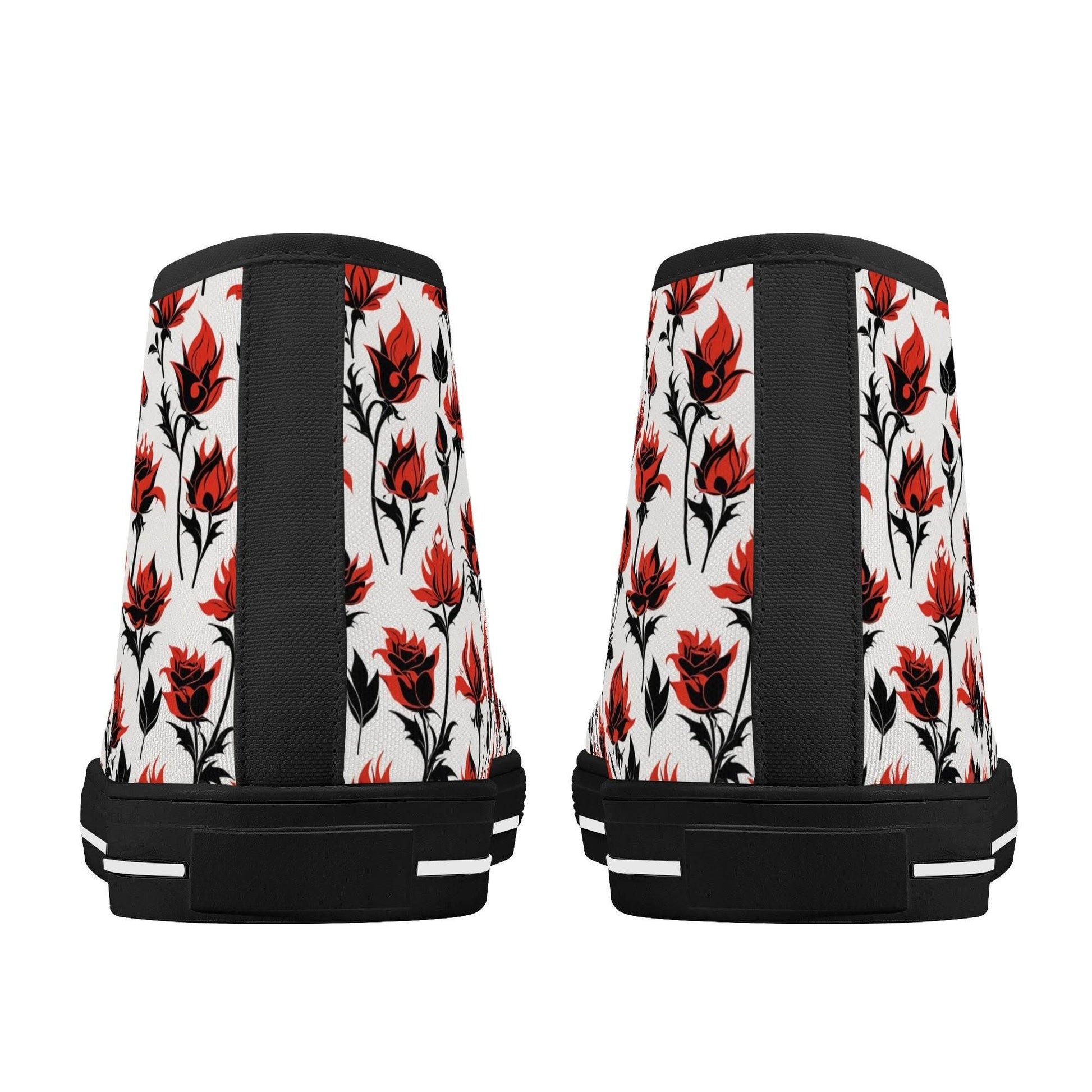 Floral Fire Rose Men's High Top Canvas Shoes - DeRose Seasonal