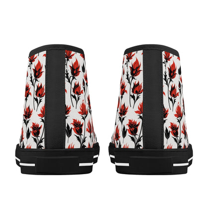 Floral Fire Rose Men's High Top Canvas Shoes - DeRose Seasonal