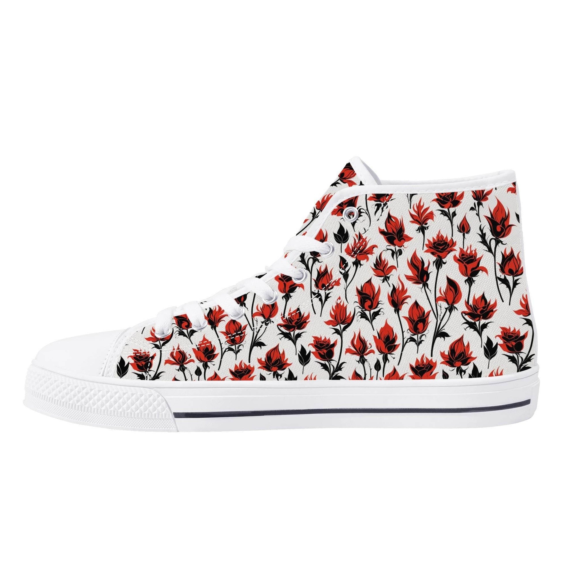 Floral Fire Rose Men's High Top Canvas Shoes - DeRose Seasonal