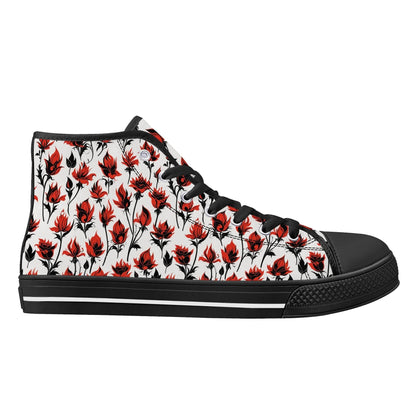 Floral Fire Rose Men's High Top Canvas Shoes - DeRose Seasonal