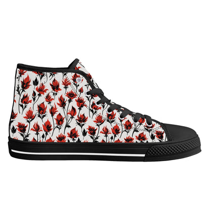 Floral Fire Rose Men's High Top Canvas Shoes - DeRose Seasonal