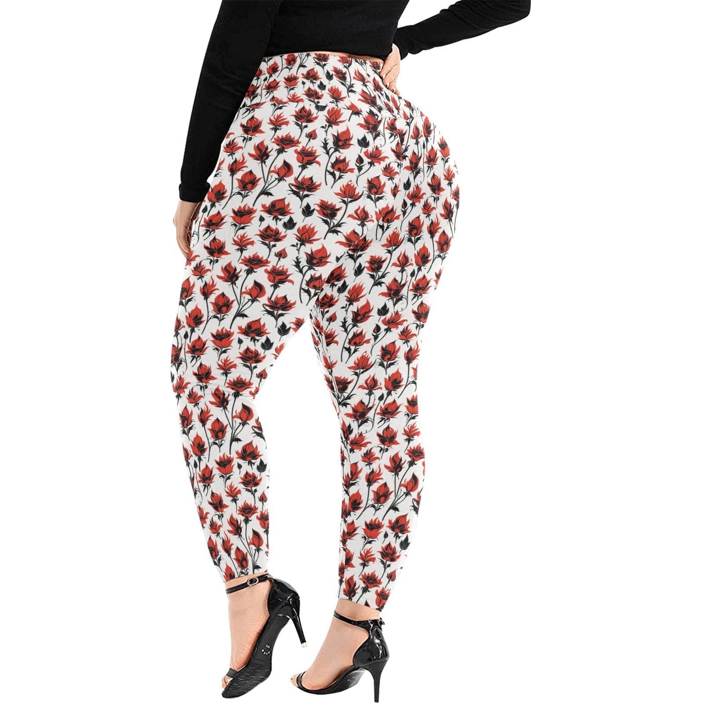 Floral Fire Women's Plus Size High Waited Leggings Women's High Waist Leggings(Plus Size)(ModelL45) - DeRose Seasonal