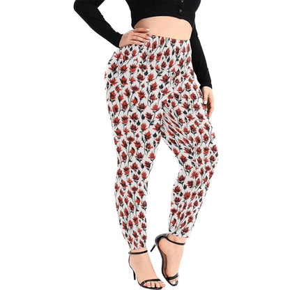 Floral Fire Women's Plus Size High Waited Leggings Women's High Waist Leggings(Plus Size)(ModelL45) - DeRose Seasonal