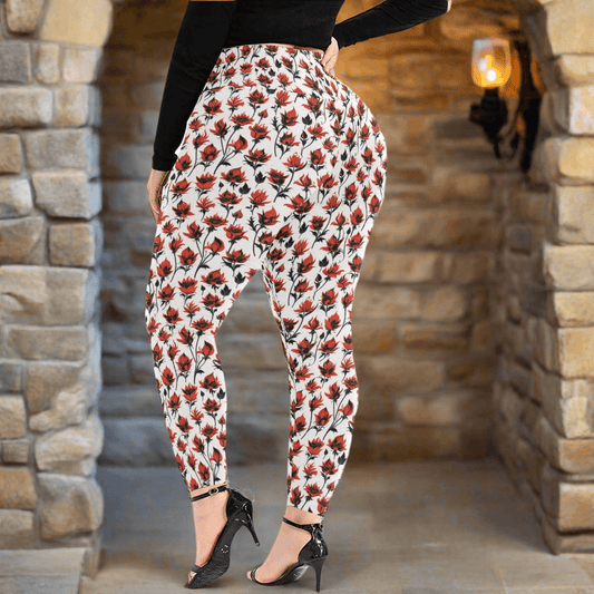 Floral Fire Women's Plus Size High Waited Leggings Women's High Waist Leggings(Plus Size)(ModelL45) - DeRose Seasonal
