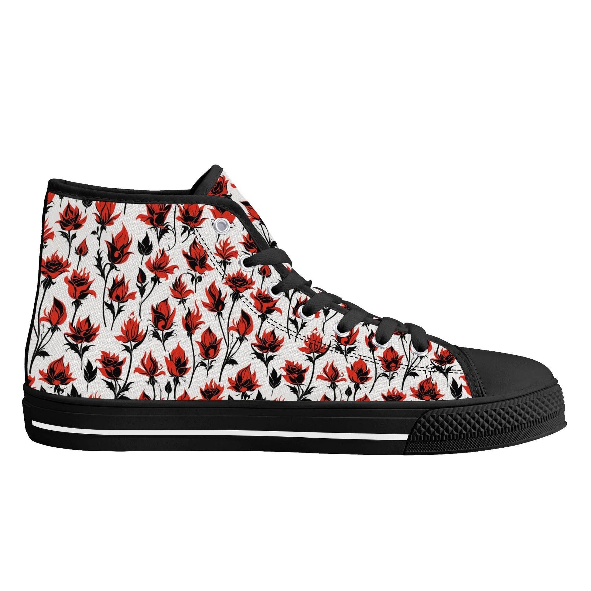 Floral Fire Women's High Top Canvas Shoes - DeRose Seasonal