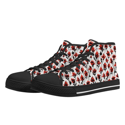 Floral Fire Women's High Top Canvas Shoes - DeRose Seasonal