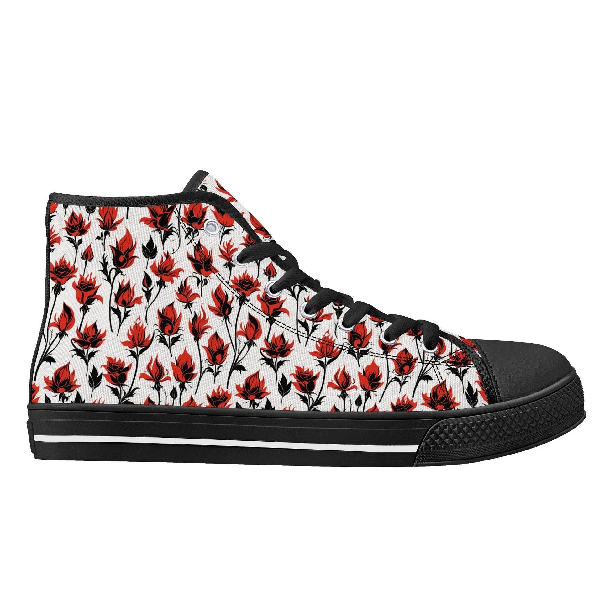 Floral Fire Women's High Top Canvas Shoes - DeRose Seasonal
