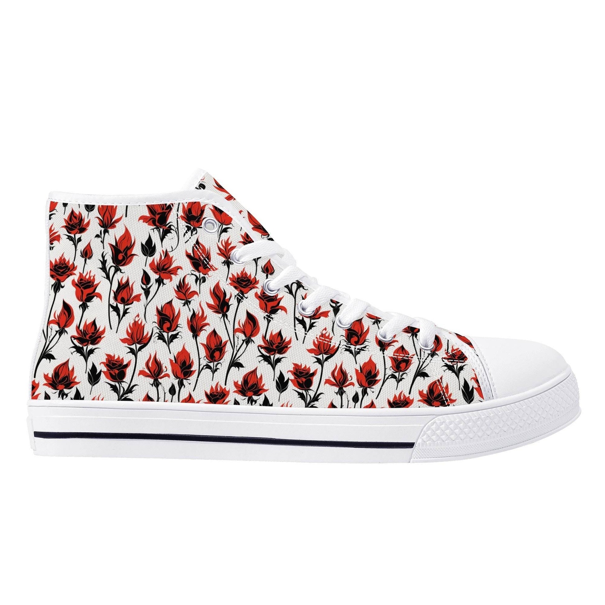 Floral Fire Women's High Top Canvas Shoes - DeRose Seasonal