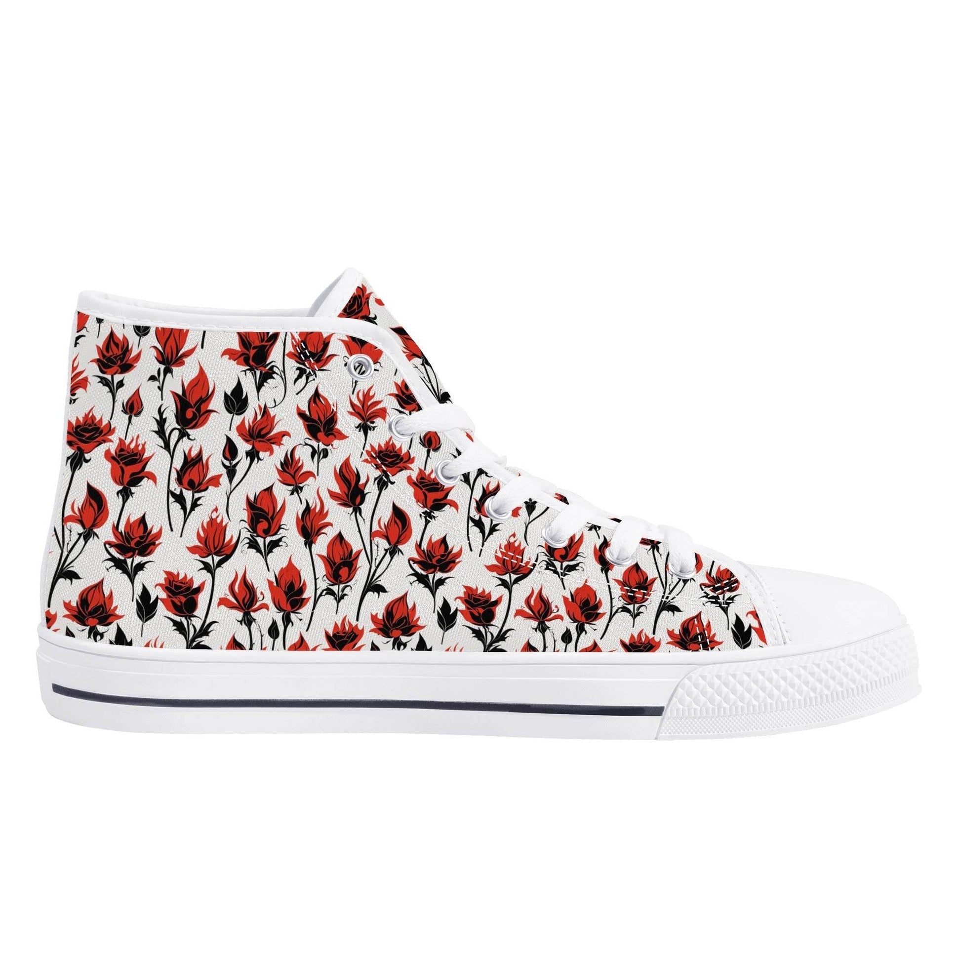 Floral Fire Women's High Top Canvas Shoes - DeRose Seasonal