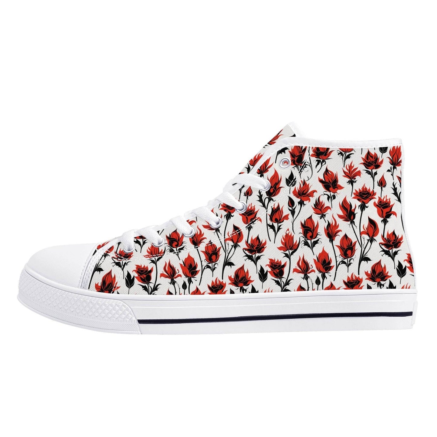 Floral Fire Women's High Top Canvas Shoes - DeRose Seasonal