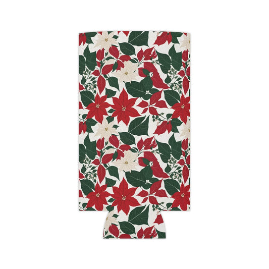 Red and White Poinsettia Can Cooler BOGO 50% Off - DeRose Seasonal
