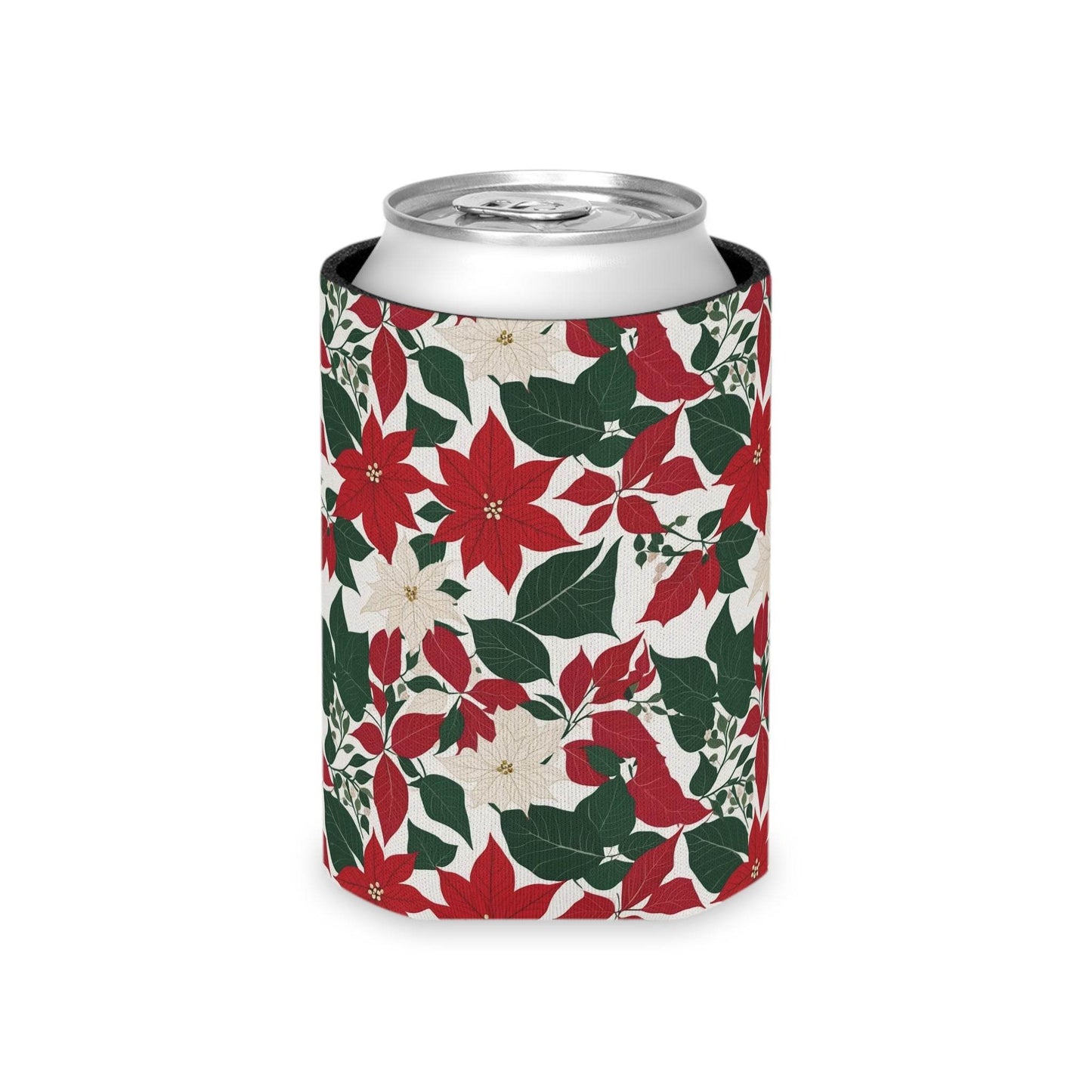 Red and White Poinsettia Can Cooler BOGO 50% Off - DeRose Seasonal