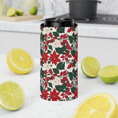 Red and White Poinsettia Can Cooler BOGO 50% Off - DeRose Seasonal