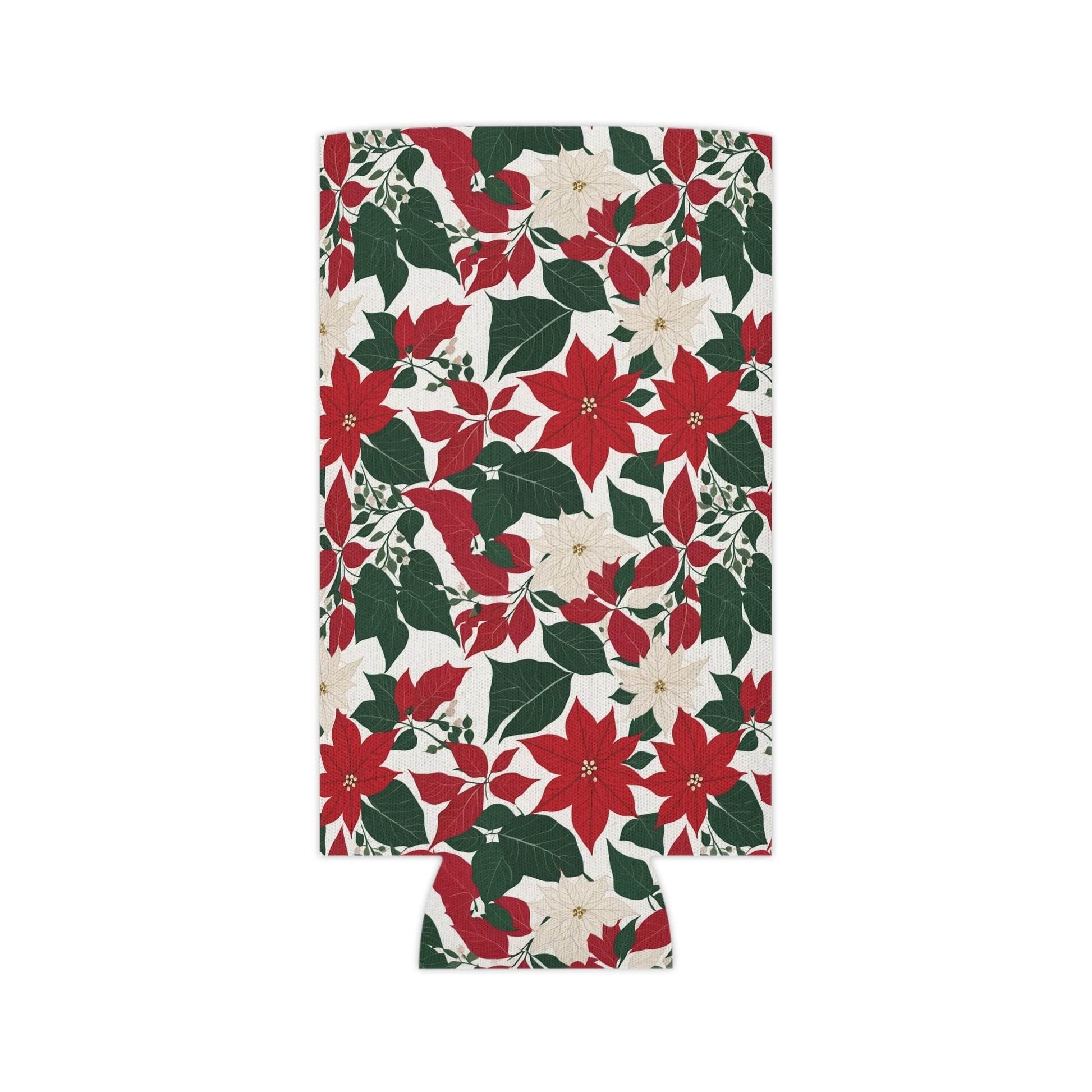 Red and White Poinsettia Can Cooler BOGO 50% Off - DeRose Seasonal