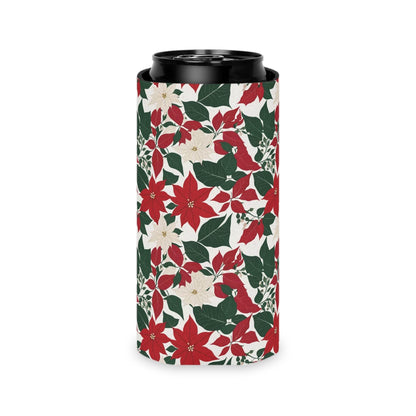Red and White Poinsettia Can Cooler BOGO 50% Off - DeRose Seasonal