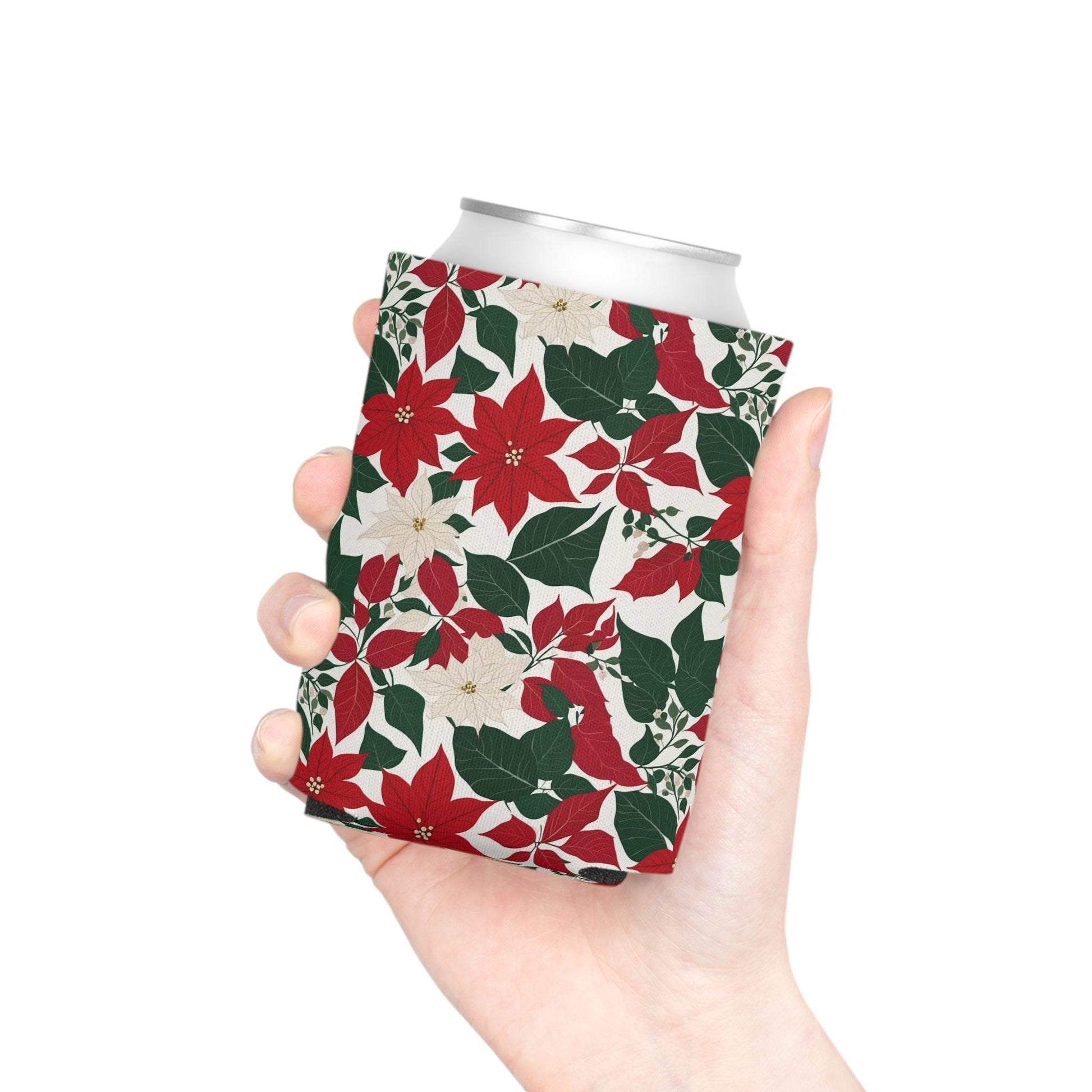 Red and White Poinsettia Can Cooler BOGO 50% Off - DeRose Seasonal