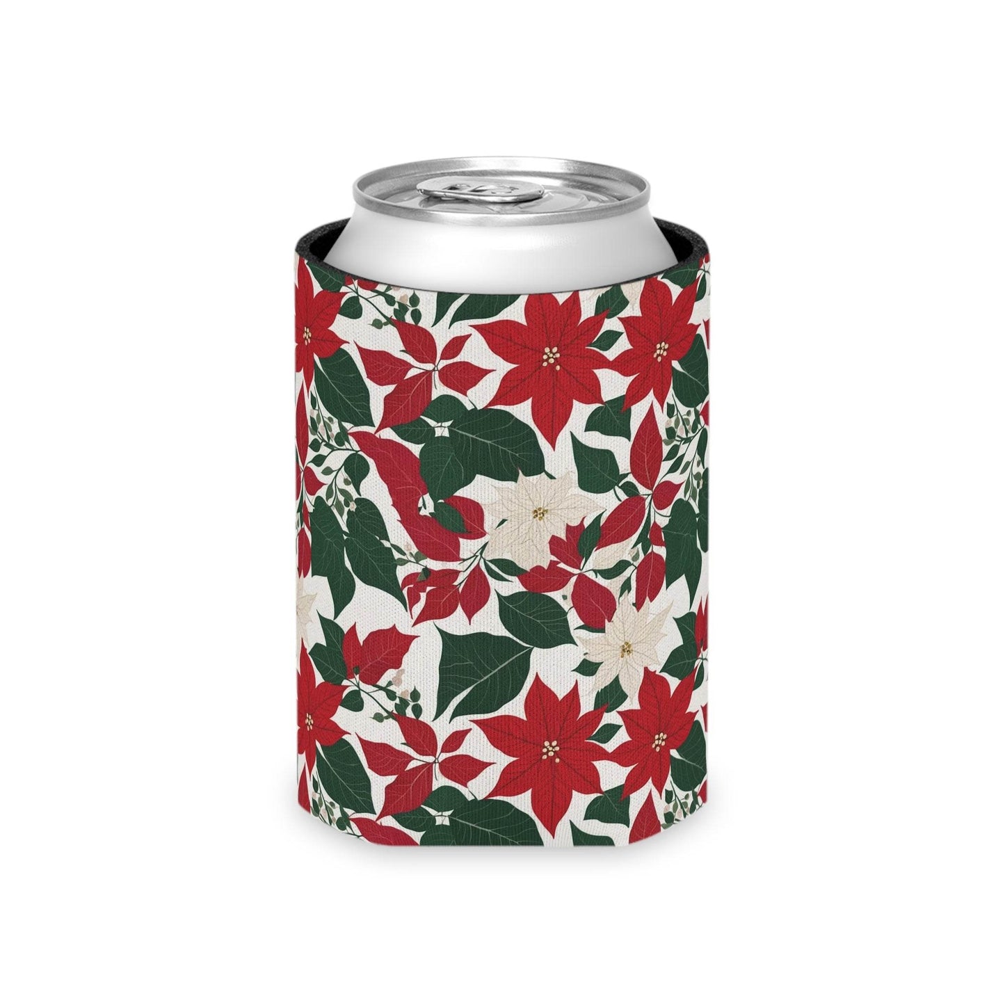 Red and White Poinsettia Can Cooler BOGO 50% Off - DeRose Seasonal