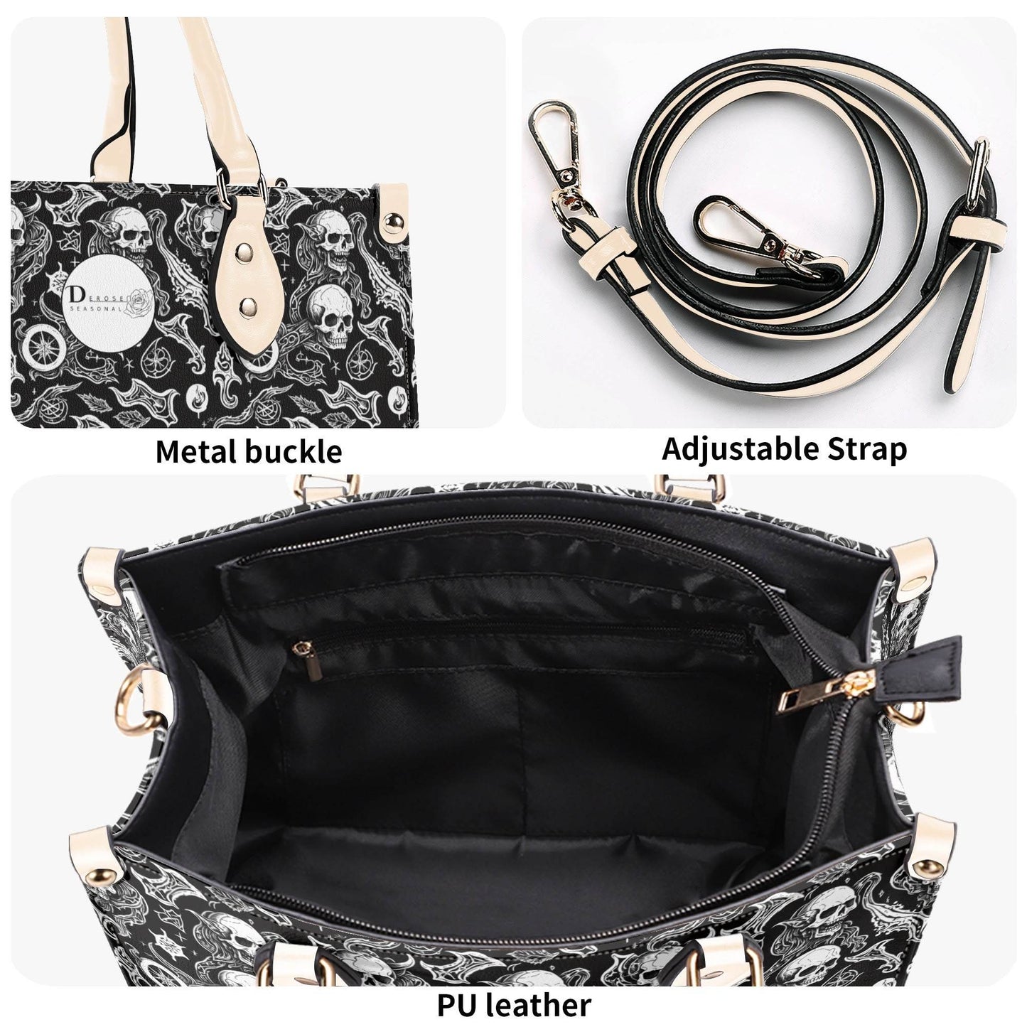 Flying Skulls Luxury Women's Leather Handbag (3 sizes) - DeRose Seasonal