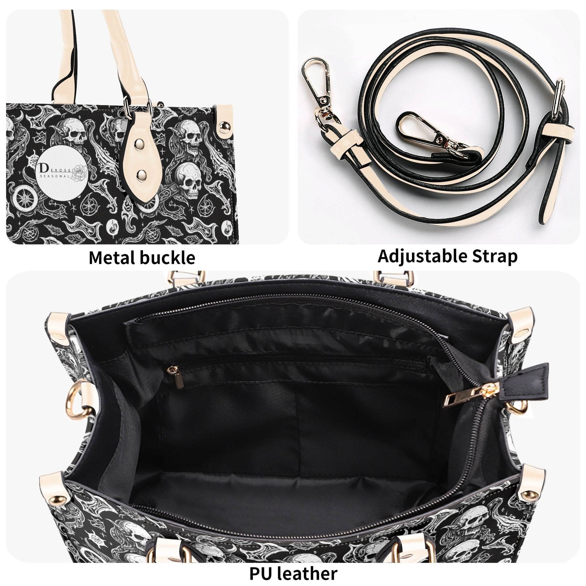 Flying Skulls Luxury Women's Leather Handbag (3 sizes) - DeRose Seasonal