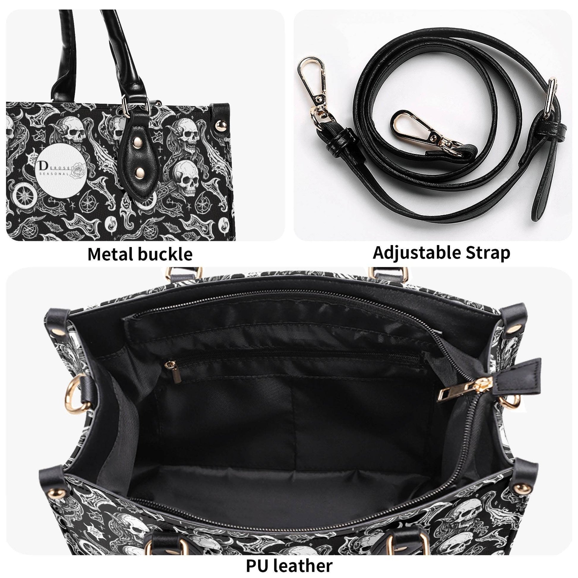 Flying Skulls Luxury Women's Leather Handbag (3 sizes) - DeRose Seasonal