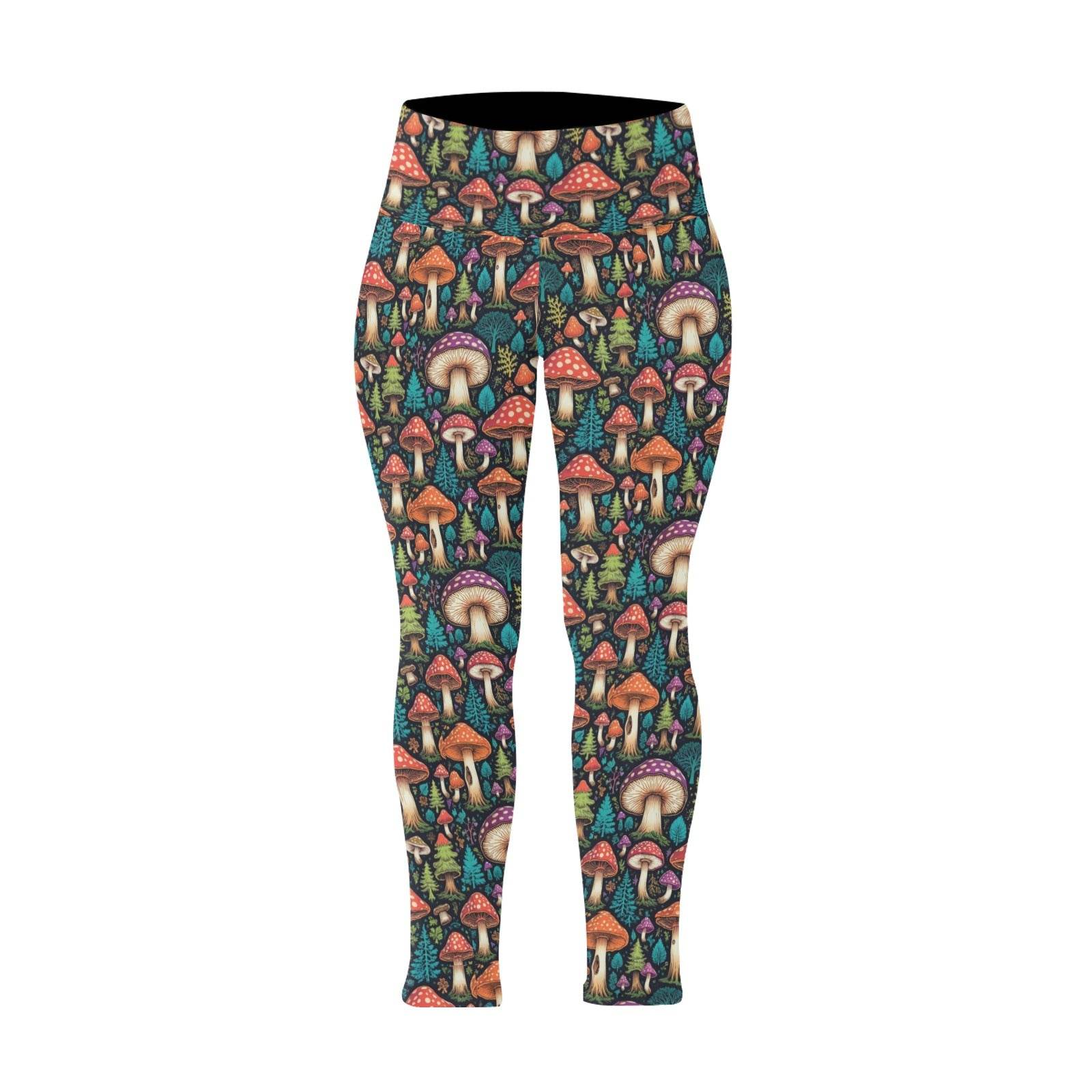 Forest Shrooms Women's Plus Size High Waited Leggings Women's High Waist Leggings(Plus Size)(ModelL45) - DeRose Seasonal