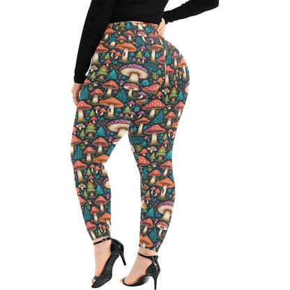 Forest Shrooms Women's Plus Size High Waited Leggings Women's High Waist Leggings(Plus Size)(ModelL45) - DeRose Seasonal