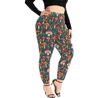 Forest Shrooms Women's Plus Size High Waited Leggings Women's High Waist Leggings(Plus Size)(ModelL45) - DeRose Seasonal
