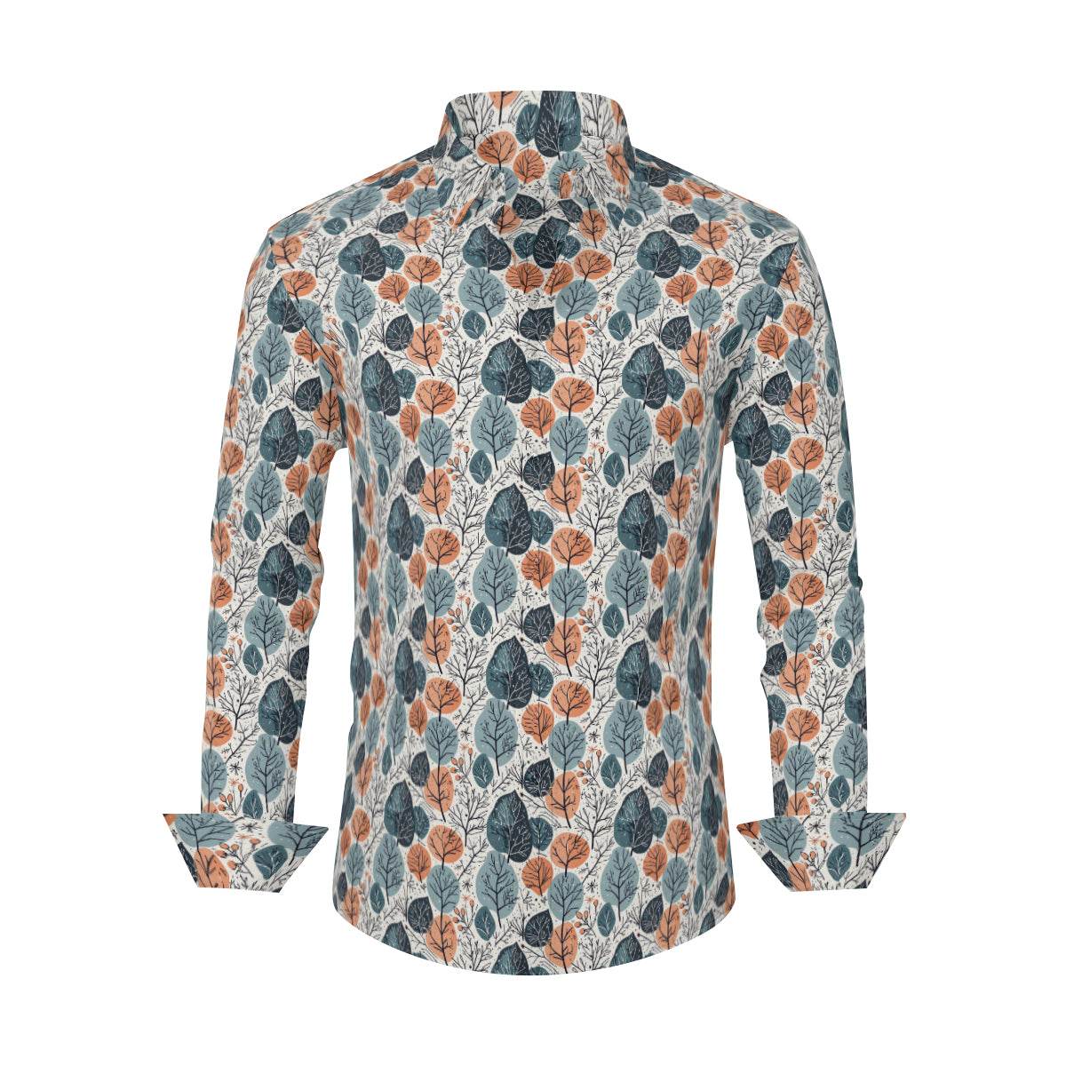 Freezing Leaves Men's Classic Long-Sleeved Button up Polyester Dress Shirt - DeRose Seasonal